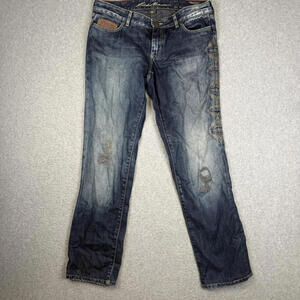 Eddie Bauer Women's Size 4 Embroidered Distressed Ankle Length Jeans Blue